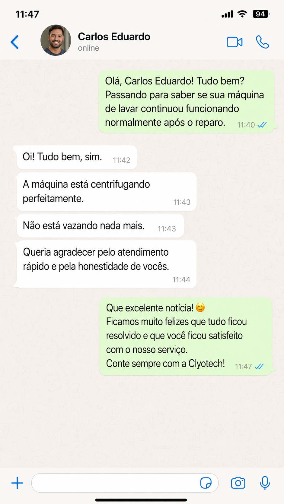 Depoimento de cliente Clyotech - conversa 2