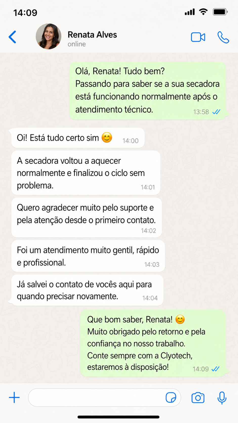 Depoimento de cliente Clyotech - conversa 8